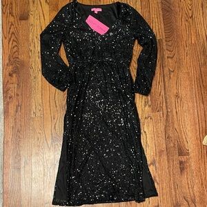Betsey Johnson Black Sequin Long Sleeve Dress
